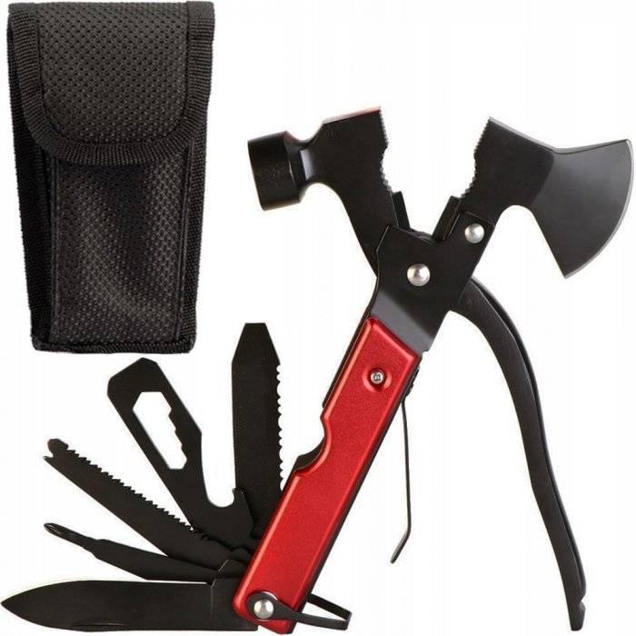 Unealta de supravietuire 17-in-1, model "Red Axe Multi-tool" pentru camping, calatorii, offroad, ATV, SSV, model [2]