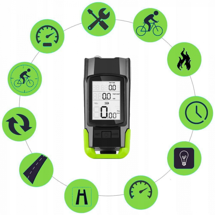 Vitezometru Digital cu lampa Fata + Spate si Claxon, waterproof, pentru bicicleta [2]