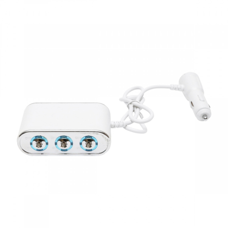 Adaptor bricheta auto tripla 12-24V, iluminata LED, cu intrerupator individual si 1 port USB, 5V, 2.1A [5]