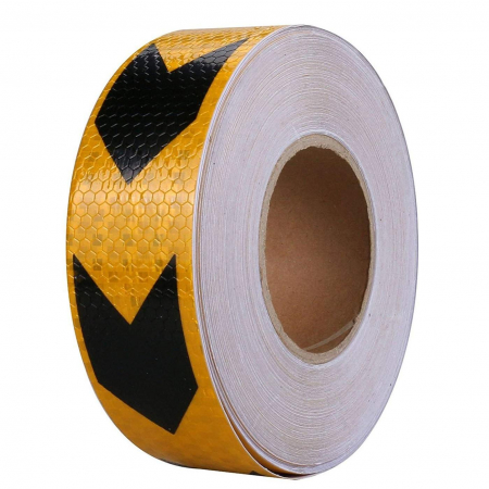 Accesorii Camioane si Remorci - Banda reflectorizanta adeziva tip fagure - SAGEATA NEGRU-GALBEN (rola 5cm x 25m)