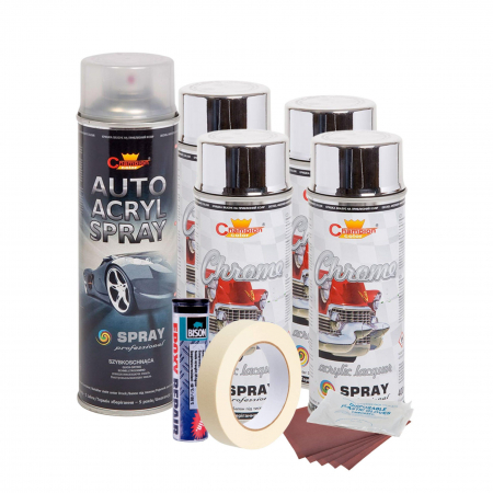 Accesorii Autoturisme - Kit complet reparatie si vopsire jante culoare Crom Metalic, V4
