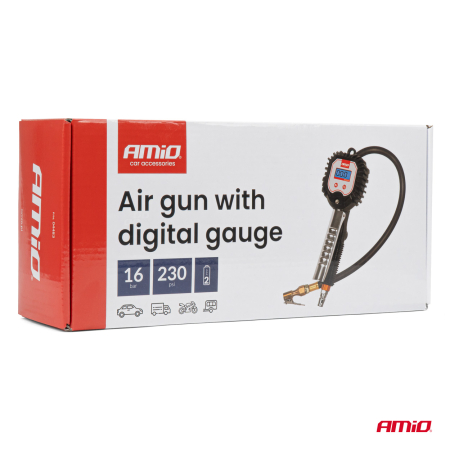 Pistol aer cu manometru digital 16 bar AMIO-04483 – Dispozitiv profesional pentru umflare și verificare presiune anvelope [1]