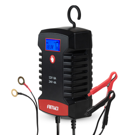 Redresor baterii digital 12V/24V 8A AMIO PRO HOOK – Încărcător profesional pentru AGM, GEL, STD și LiFePO4 [0]