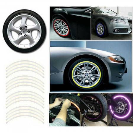 Set 16 ornamente Reflectorizante pentru jante auto, moto, culoare Argintiu [1]