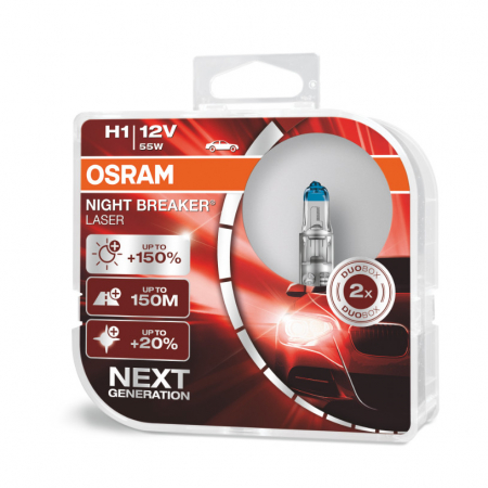 Accesorii Autoturisme - Set 2 becuri auto cu halogen Osram H1 12V 55W P14,5s Night Breaker Unlimited +150%
