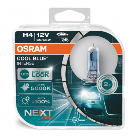 Accesorii Autoturisme - Set 2 becuri cu halogen Osram H4, 12V, 60 / 55W, P43t, Cool Blue NEXT GEN, 5000K