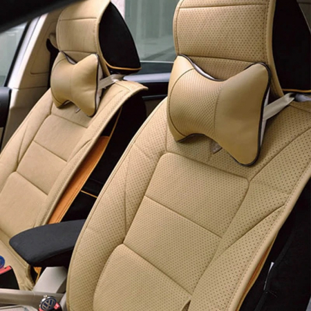 Accesorii Autoturisme - Set 2 buc. perne tetiere auto, pentru sustinere gat din piele ecologica, culoare BEJ