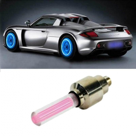 Accesorii Roti Auto - Set 2 Capace Valva cu LED Roz, cu senzor de lumina si miscare