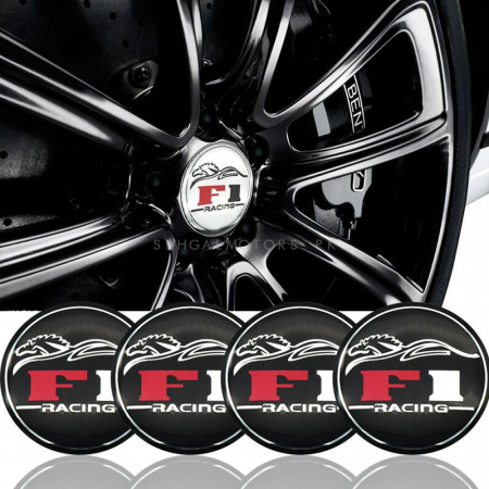 Produse - Set 4 buc. ornament central janta, model F1 Black, diametru 5cm