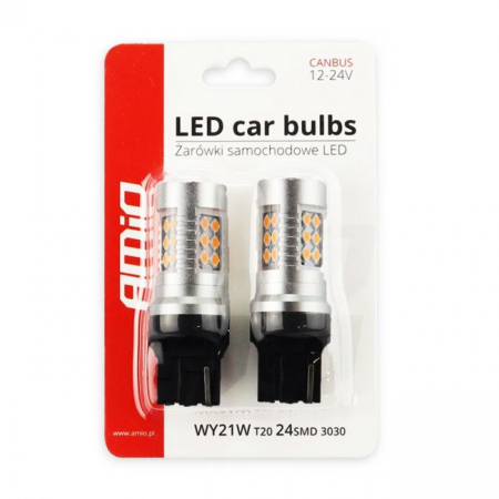 Set becuri auto cu LED CANBUS, 3030, 24SMD, T20, 7440, WY21W, Portocaliu, 12V - 24V [3]