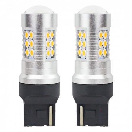 Iluminat Auto - Set becuri auto cu LED CANBUS, 3030, 24SMD, T20, 7440, WY21W, Portocaliu, 12V - 24V