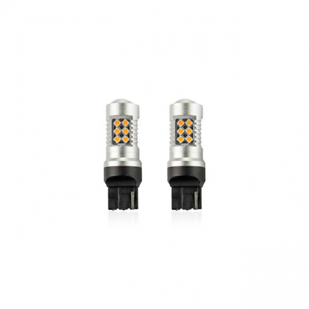 Set becuri auto cu LED CANBUS W21W T20 24 SMD 6.2W Orange 12/24V [2]