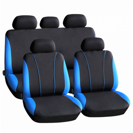 Accesorii Interior - Set huse auto ieftine, Universale 9 piese, model V-Style - ALBASTRU