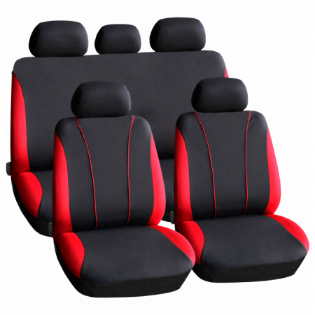 Accesorii Interior - Set huse scaun auto ieftine, Universale 9 piese, model V-Style - ROSU