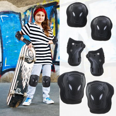 Accesorii Moto - Set pentru copii, 6 x protectii pentru genunchi, coate si incheieturi (bicicleta, role, skateboard, patine)