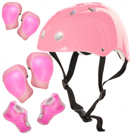 Accesorii Moto - Set Protectie pentru copii, 7 piese, model SKATEBOARD, culoarea Roz