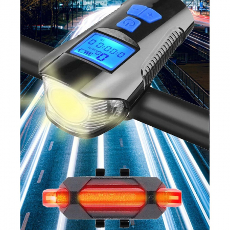 Produse noi - Vitezometru Digital cu lampa Fata + Spate + Claxon cu 6 sunete, waterproof, pentru bicicleta