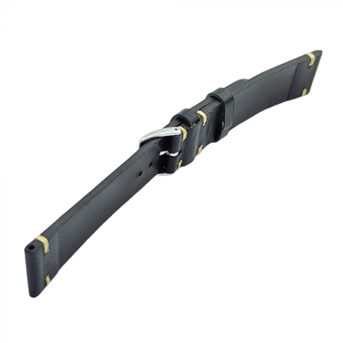 Curea ceas piele artizanat, HandMade, neagra, 18-24mm [4]