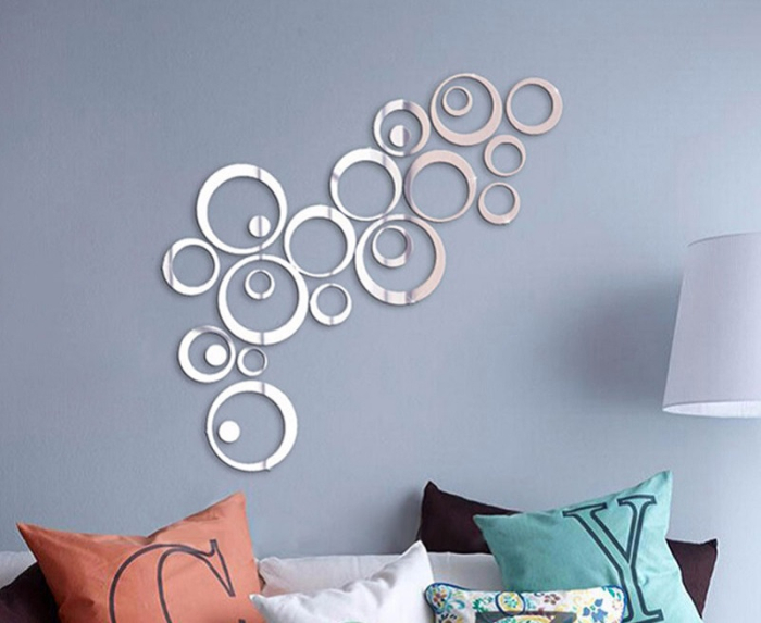 Decoratiune perete cercuri 3D argintiu [3]
