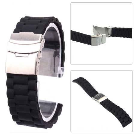 Curea ceas cauciuc catarama deployant, neagra, 18-24mm [1]