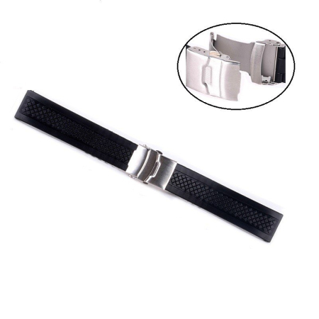Curele Ceas - Curea ceas cauciuc catarama deployant, neagra, 18-24mm
