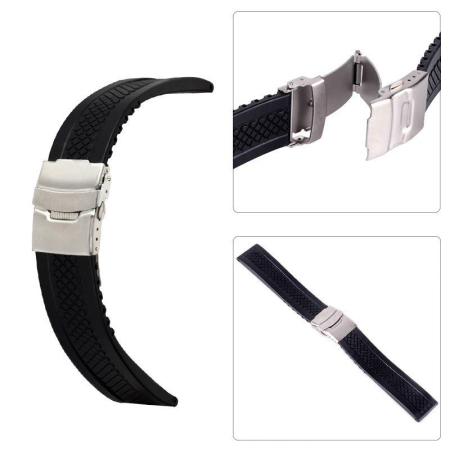 Curea ceas cauciuc catarama deployant, neagra, 18-24mm [1]