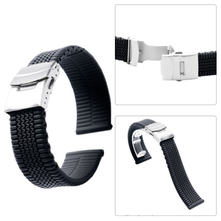 Curea ceas cauciuc catarama deployant, neagra, 20-24mm [1]