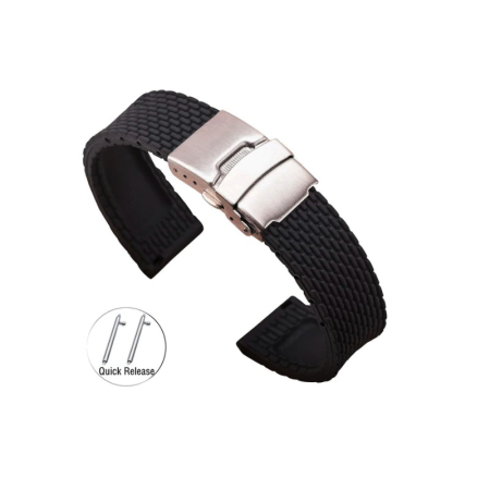 Curele Ceas - Curea ceas neagra silicon catarama deployant 18-24mm