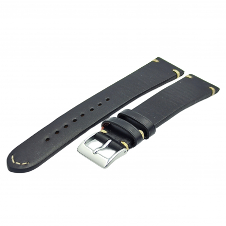 Curea ceas piele artizanat, HandMade, neagra, 18-24mm [1]