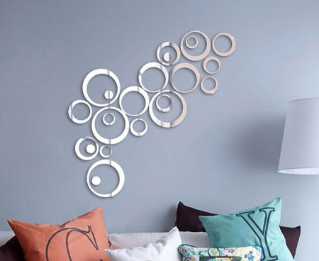 Decoratiune perete cercuri 3D argintiu [2]
