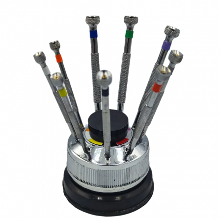 Scule Ceasornicarie - Set 9 surubelnite ceasornicarie cu stand rotativ