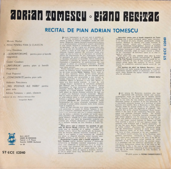 Adrian Tomescu – Piano Recital (VINIL) [2]