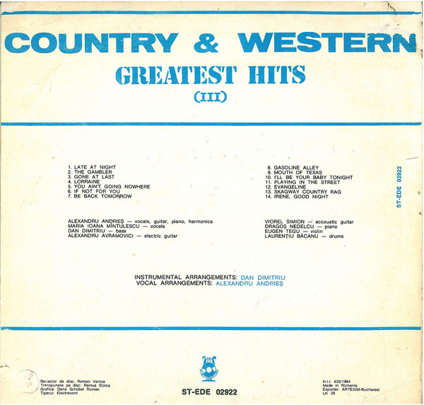 Alexandru Andrieș - Country & Western Greatest Hits (III), (Disc Vinil) [2]