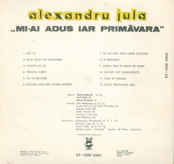 Alexandru Jula - Mi-ai Adus Iar Primăvara, (Disc Vinil) [2]