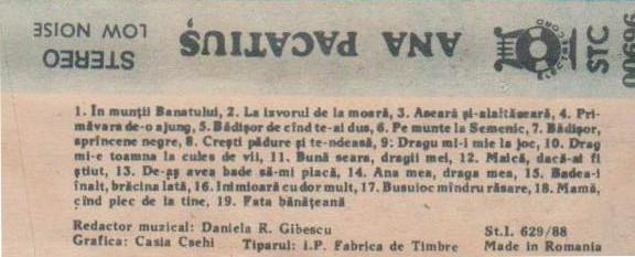 Ana Pacatiuș - Pe Munte La Semenic , (Casetă Audio) [2]