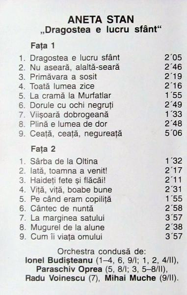 Aneta Stan - Dragostea E Lucru Sfânt   (Caseta Audio) [2]
