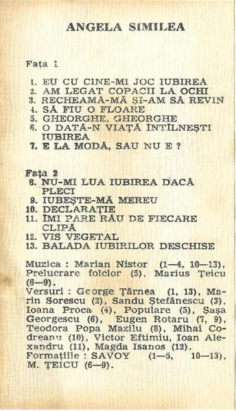 Angela Similea - Balada Iubirilor Deschise , (Casetă Audio) [2]
