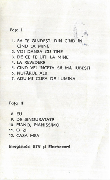 Angela Similea - Nufărul Alb , (Casetă Audio) [2]