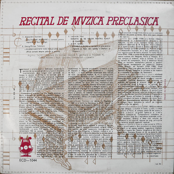 Angelica Tuccari, Conrad Klemm, Loredana Franceschini – Recital De Musică Preclasică (Disc Vinil) [2]