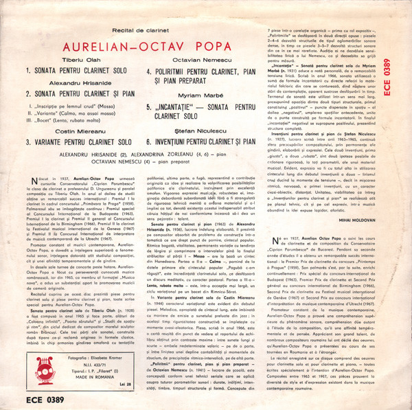 Aurelian Octav Popa – Recital De Clarinet (VINIL) [2]