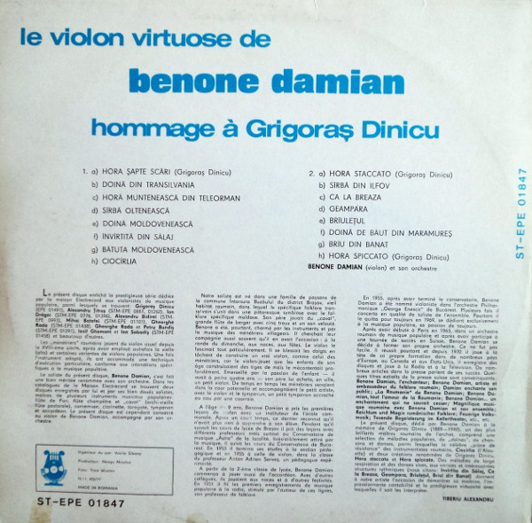 Benone Damian - Le Violon Virtuose De Benone Damian, Hommage À Grigoraş Dinicu [2]