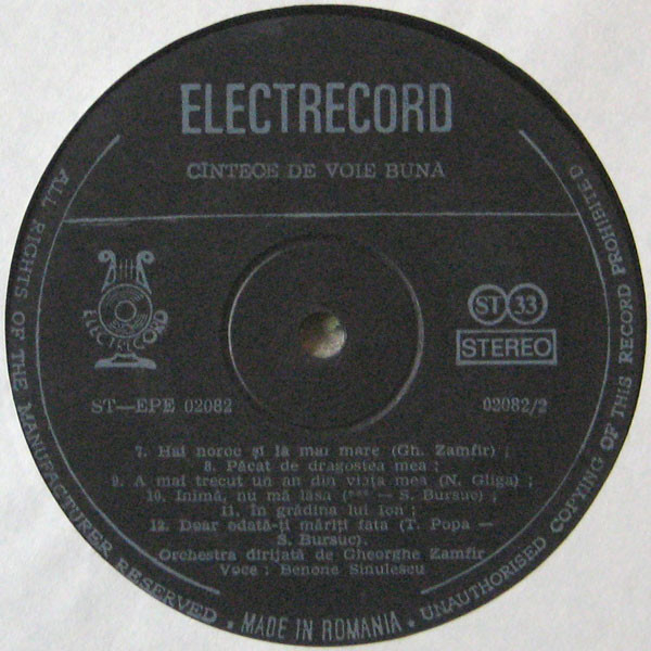 Benone Sinulescu - Romanțe Și Cîntece De Petrecere, (Disc Vinil) [3]
