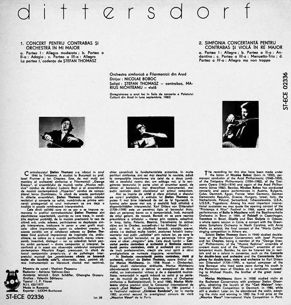 Carl Ditters von Dittersdorf - Concerto For Double Bass And Orchestra / Concertante Symphony For Double Bass, Viola And Orchestra, (Disc Vinil) [2]