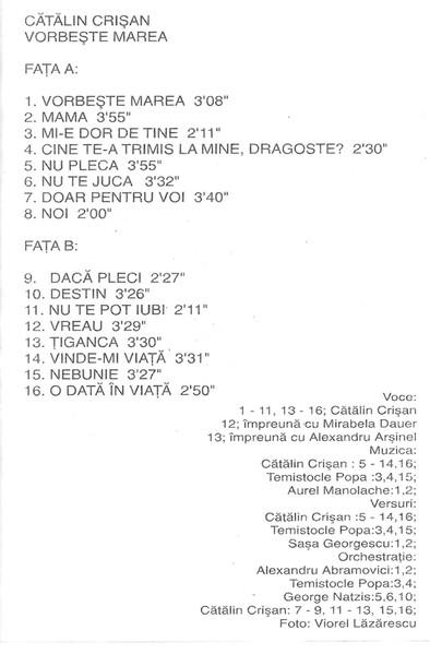 Cătălin Crișan - Vorbește Marea, (Casetă Audio) [2]