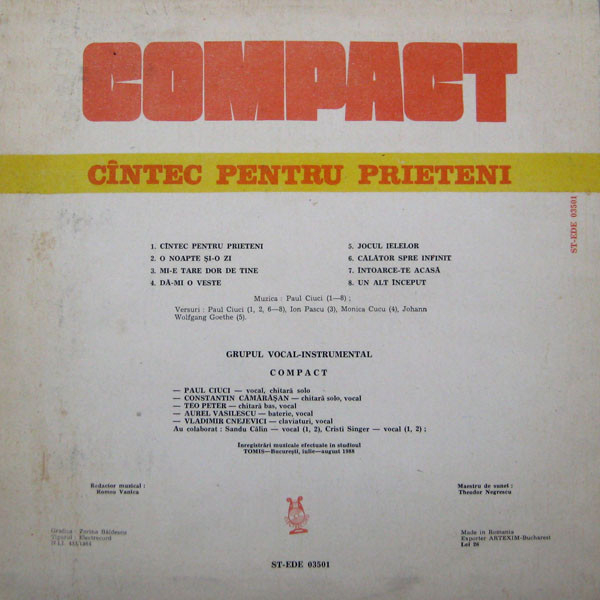 Compact - Cîntec Pentru Prieteni, (Disc Vinil) [2]