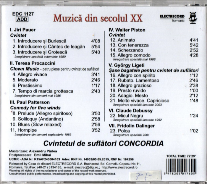 Concordia - Cvintetul de Suflatori - Muzica din secolul XX (CD) [2]