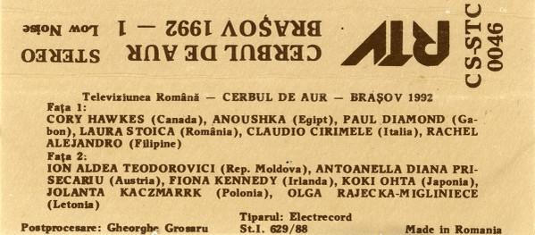 Concursul Și Festivalul Internațional Cerbul De Aur 1992 Brașov - România 1 , (Casetă Audio) [2]