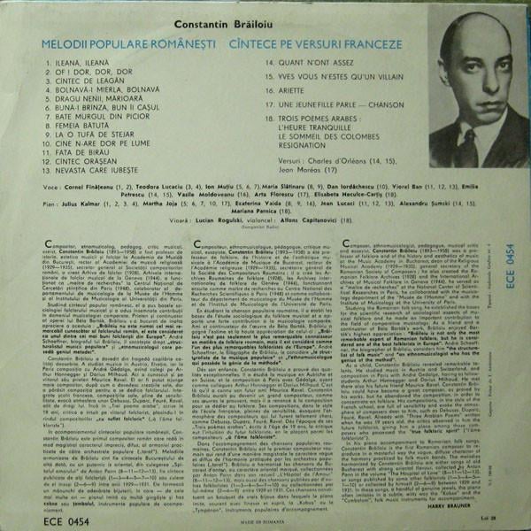 Constantin Brăiloiu - Melodii Populare Românești / Cîntece Pe Versuri Franceze [2]