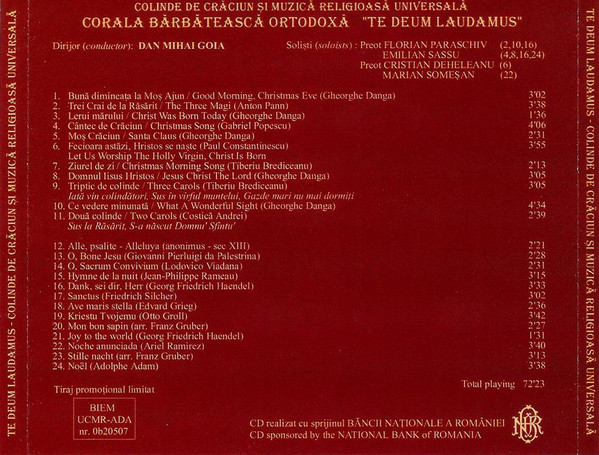 Corala Bărbătească Ortodoxă "Te Deum Laudamus" Dirijor: Dan Mihai Goia – Colinde De Crăciun Și Muzică Religioasă Universală (CD) [2]