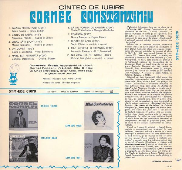 Cornel Constantiniu - Cîntec De Iubire (Disc Vinil) [2]